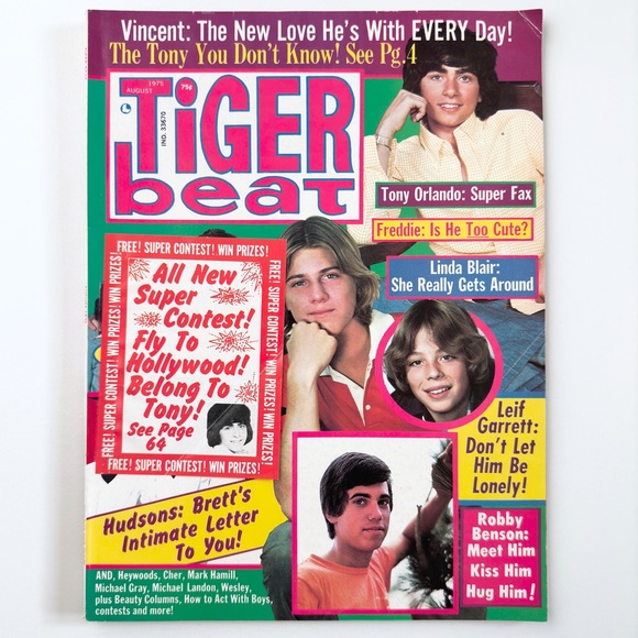 Tiger Beat Teen Magazine August 1975 (Vincent, Tony, Freddie) - Picture 1 of 16